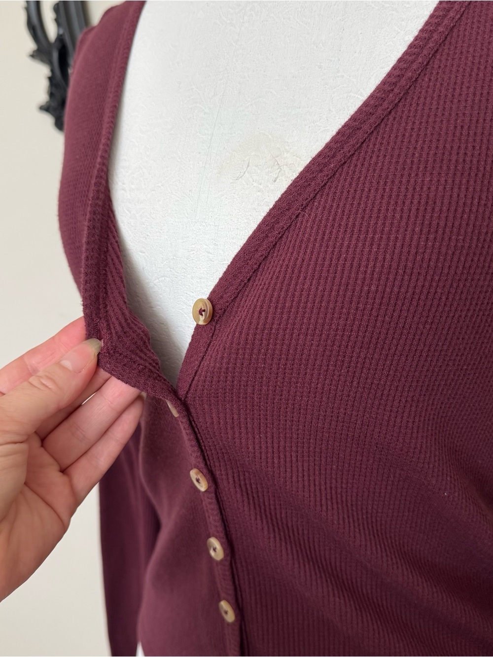Others Follow Burgundy Ribbed V-Neck Top with Buttons - Picture 5 of 8